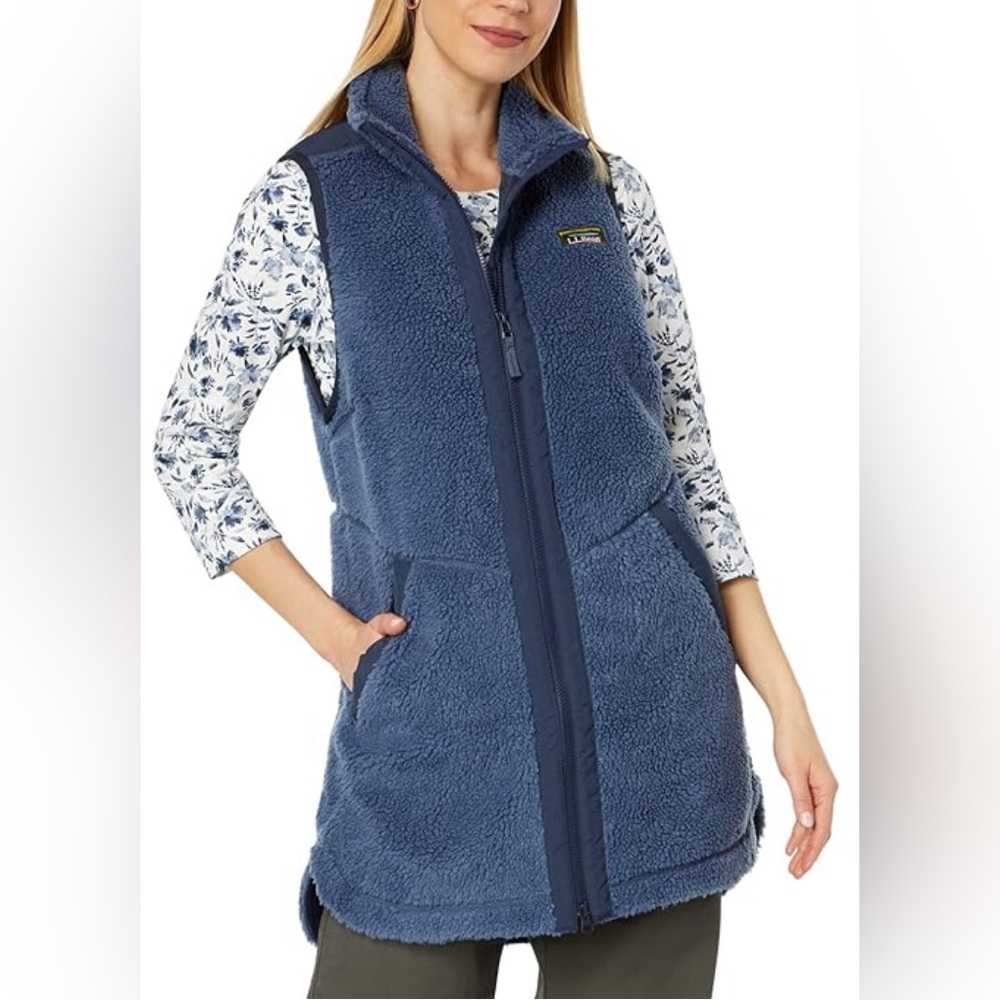 NWT Women's Bean's Vintage Indigo Blue Sherpa Fleece Long Vest